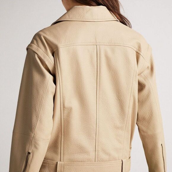 Convertible Ted Baker Valerii Leather Biker Jacket, Ivory 5 Spring Summer Jacket - Picture 5 of 17